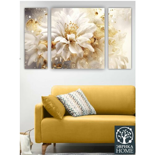 Картина модульная Белый бутон с золотом 80х140 см 2450₽