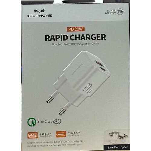 Сетевой Адаптер Keephone Rapid Charger pd 20w-Белый usb fast charger mini qc 4 0 3 0 quick charge type c pd charger adapter 30w pd qc pd pd car charger for iphone 12 huawei xiaomi
