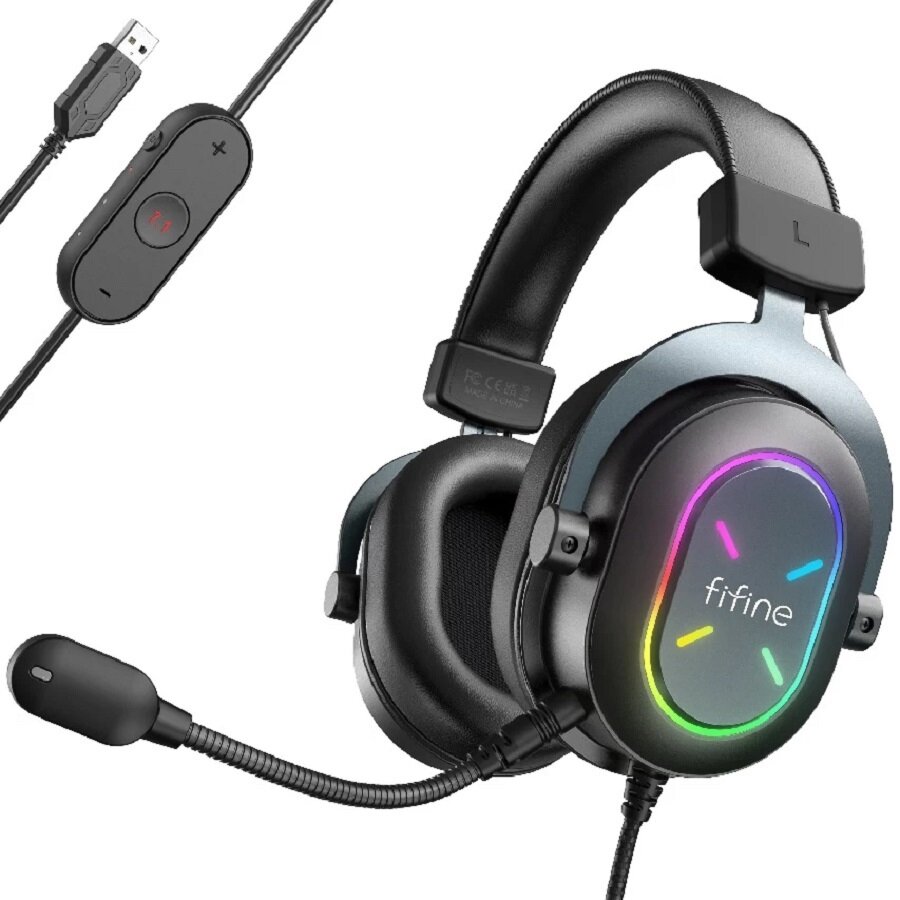 Игровая компьютерная гарнитура Fifine H6X Gaming Headsets с RGB подсветкой объемный звук 7.1 (Black)