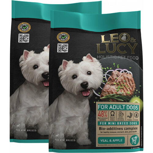 LEO&LUCY HOLISTIC для взрослых собак маленьких пород с телятиной, яблоком и биодобавками (1,6 + 1,6 кг)