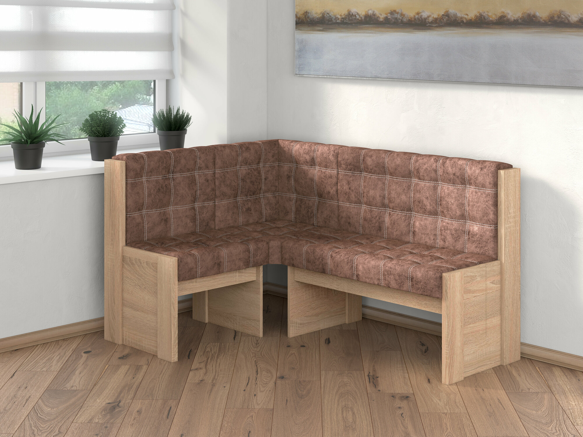 фото Скамья угловая однотон Betel Квадро ДУБ сонома, велюр коньяк
