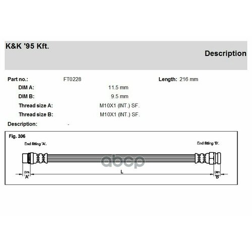 Шланг тормозной CITROEN BERLINGO (B9) 2008- задний \ FT0228 K&K K&K FT0228 | цена за 1 шт