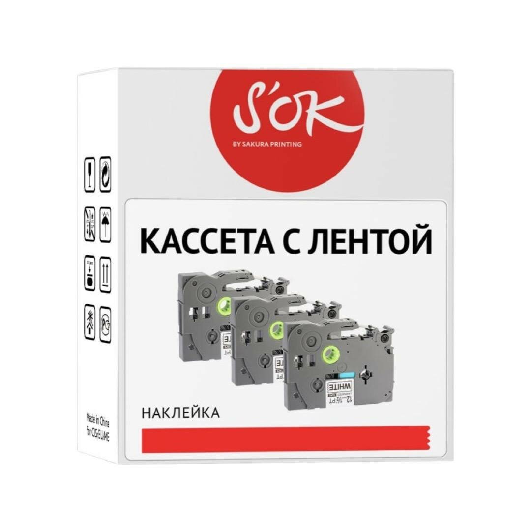 Кассета с лентой C53S656006 для Epson LW-600P, LW-700 S'OK черный на белом, 24мм/8м, стандартная