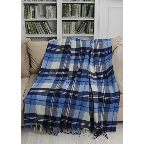 Плед шерстяной VLADI "Осло 02 белый/голубой/синий" 170х210 синий, белый, голубой, размер 1.5, спальный