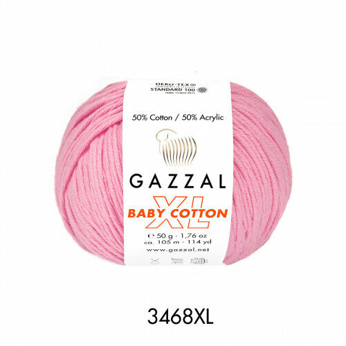 Пряжа Baby Cotton XL Gazzal (3468), 50 г, 105м, 50% хлопок, 50% акрил (2 шт.)