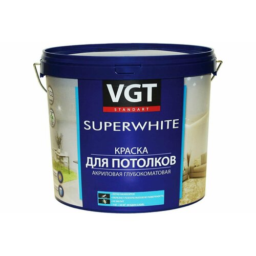 краска акриловая интерьерная вд ак 2180 vgt superwhite база a белая матовая 7кг VGT ВД-АК-2180 краска для потолков акриловая, белоснежная, матовая (3кг)