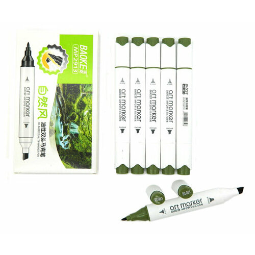 Скетч-маркер CC-22/BG003 BAOKE зеленый Овальный 2х ст (острый+ скош) (6/6/6)