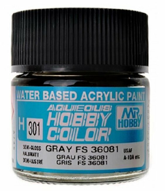 фото MR.HOBBY Краска акриловая на водной основе полуматовая H 301 Серый FS36081 (GRAY FS36081)), 10мл