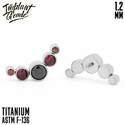 Пирсинг Implant Grade, лабрет, титан, фианит, длина стержня 6 мм., 1 шт., красный, черный