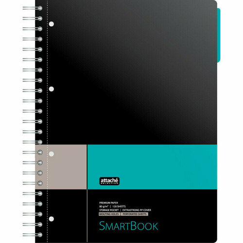 Тетрадь Тетрадь SMARTBOOK А4 120л. клетка, спир, микроп, разд, карм, сер-бирюз