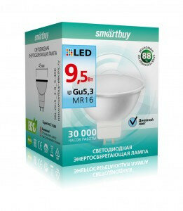 Светодиодная LED лампа Smartbuy MR16 GU5.3 220V 95W(760lm) 4000K 4K 47x45 пластик SBL-GU5_3-9_5-40K (упаковка 18 штук)