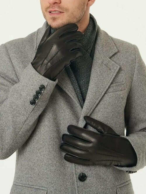 Мужские перчатки, черные, зимние, утепленные, кожаные