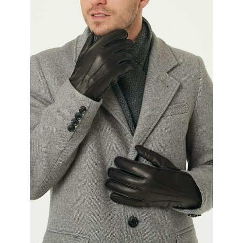 Мужские перчатки, черные, зимние, утепленные, кожаные