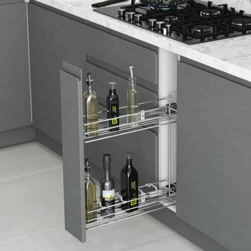 Бутылочница Starax в корпус 150 мм на направляющих полного выдвижения с доводчиком, крепление универсальное, хром