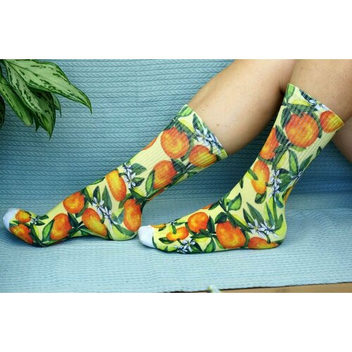 фото Носки , размер 36/41, белый, оранжевый, зеленый хлопковые cotton print