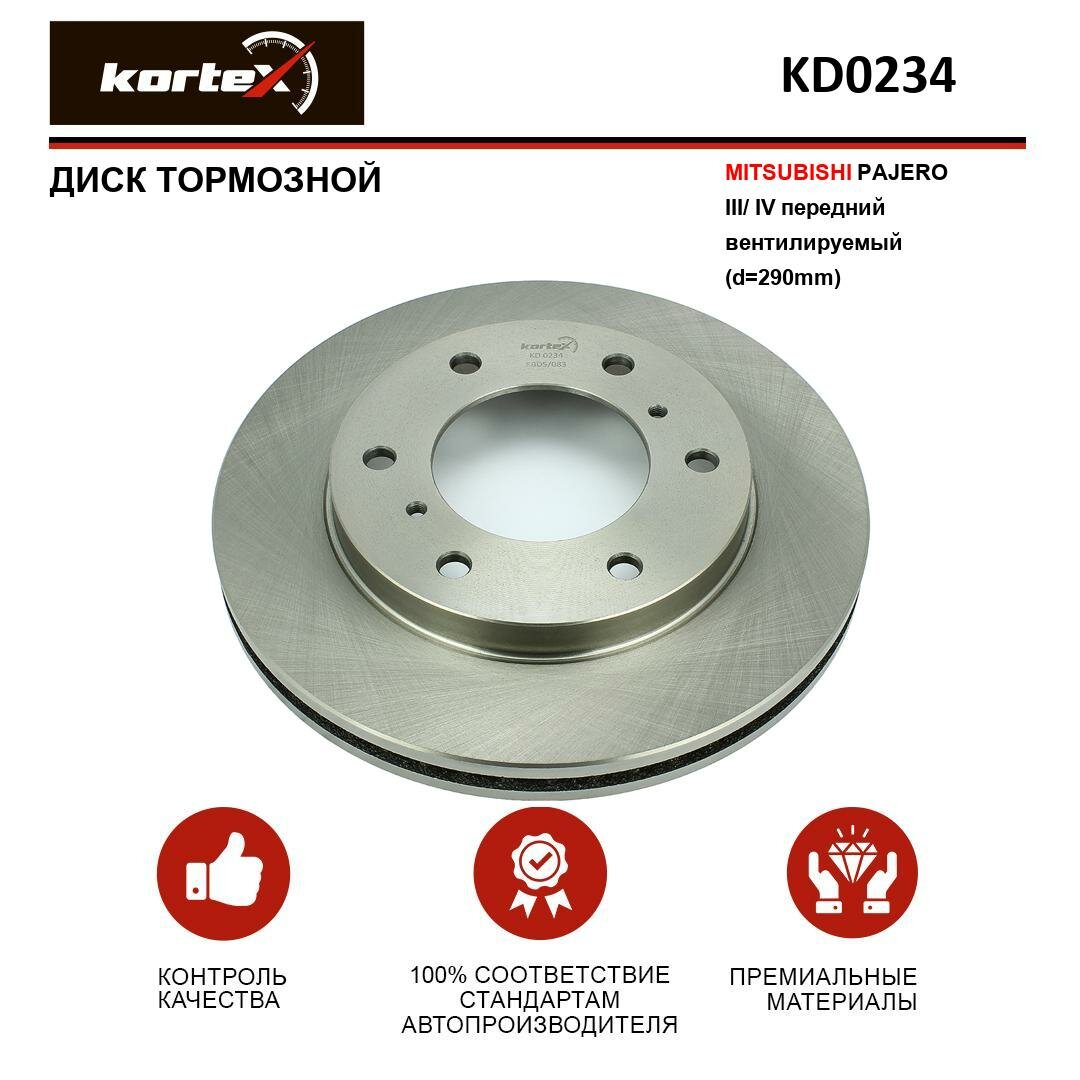 Тормозной диск Kortex для Mitsubishii Pajero III / IV перед. вент.(d-290mm) OEM 4615A061, 92167100, 92167103, DF4870, KD0234, MR407116, MR407289, R6