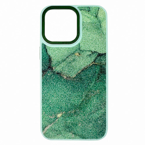 Блестящий, мраморный чехол для iPhone 14 Pro, iGrape (Зеленый)