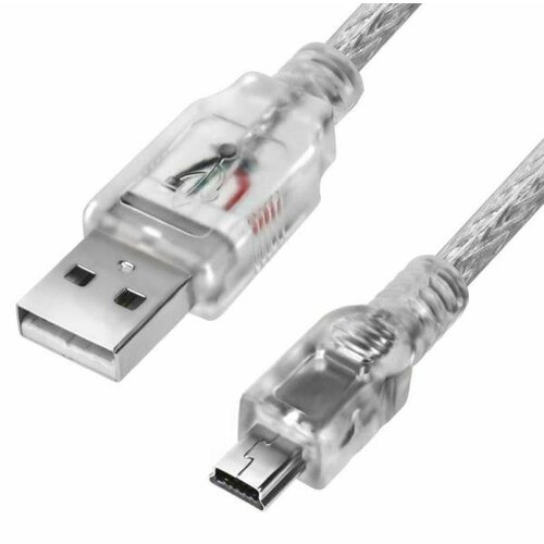 Greenconnect Кабель PROF 1.5m USB 2.0, AM/mini 5P, прозрачный, 28/24 AWG, экран, армированный, морозостойкий, GCR-UM1M5P-BD2S-1.5m