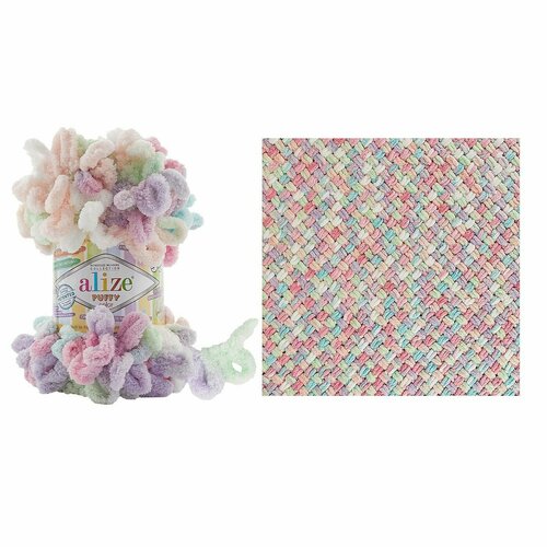 фото Пряжа puffy color (alize), сал/бир/сир/роз - 6526, 100% микрополиэстер, 5 мотков, 100 г, 9 м.