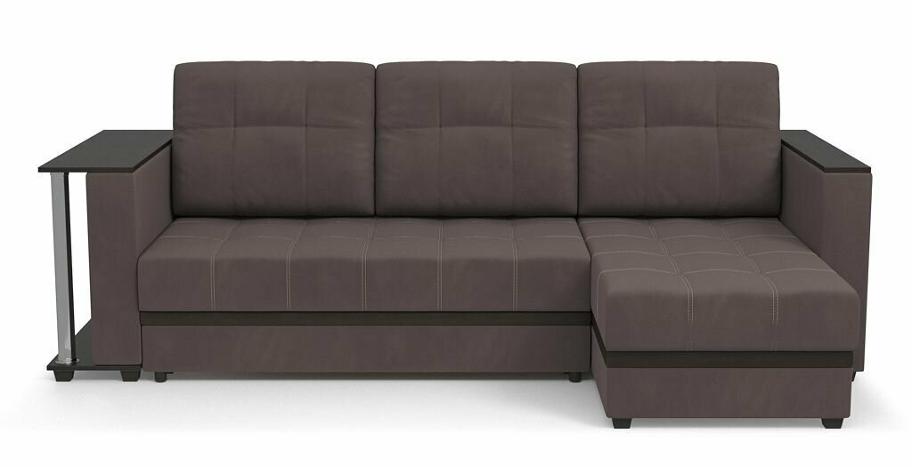Угловой диван-кровать PUSHE раскладной Атланта, универсальный угол, велюр, коричневый Balance 235