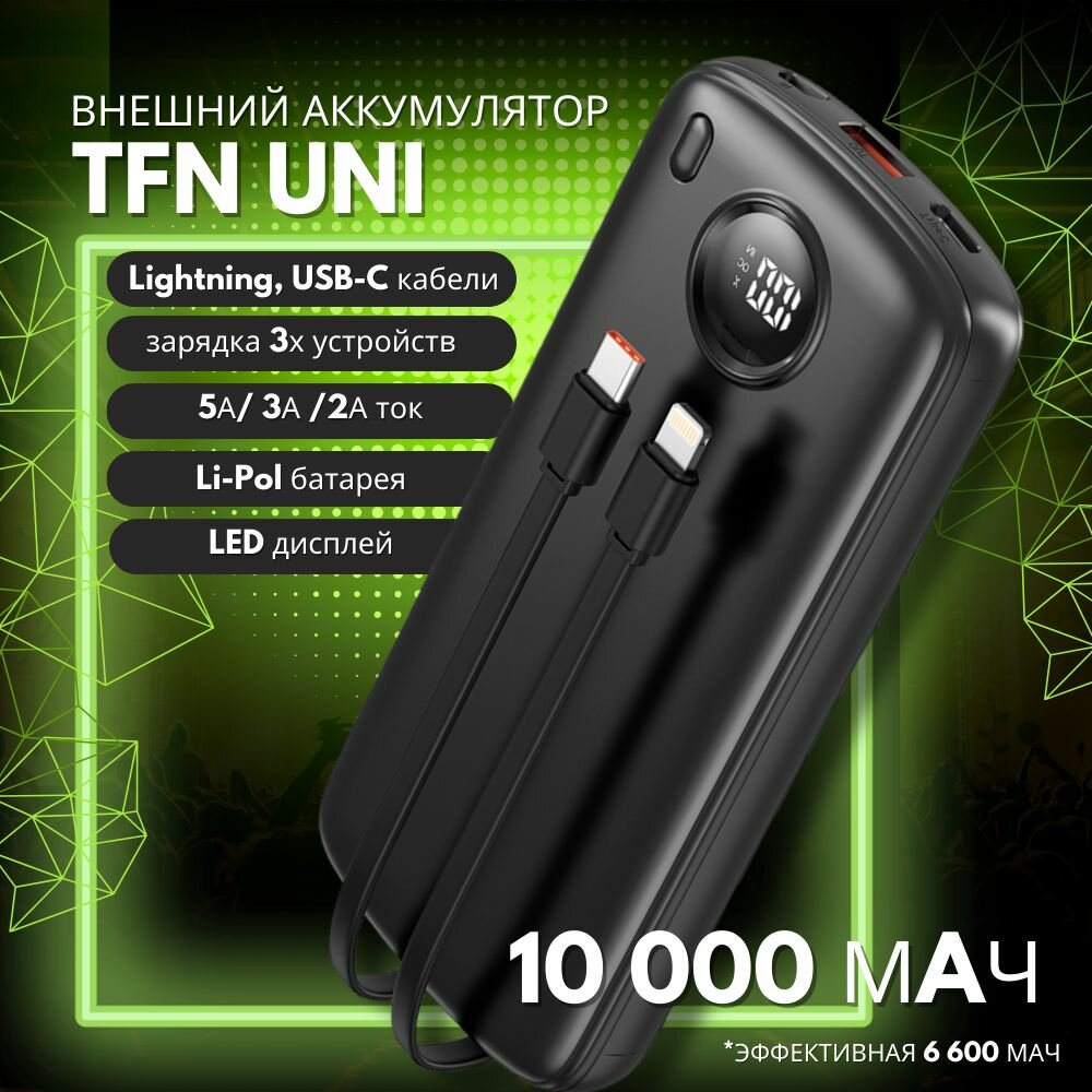 Внешний аккумулятор Uni LCD PD 22.5W с 2-я кабелями