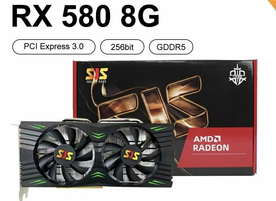 SJS Видеокарта AMD Radeon 580 8G 256Bit GDDR58G 256Bit GDDR5 AMD GPU графические карты для геймеров Radeon 580 Radeon 8 ГБ