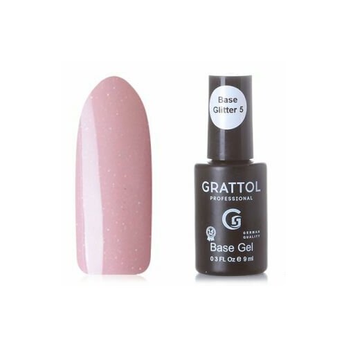 Grattol Rubber Base Glitter №5, база камуфляж с шиммером, 9 мл