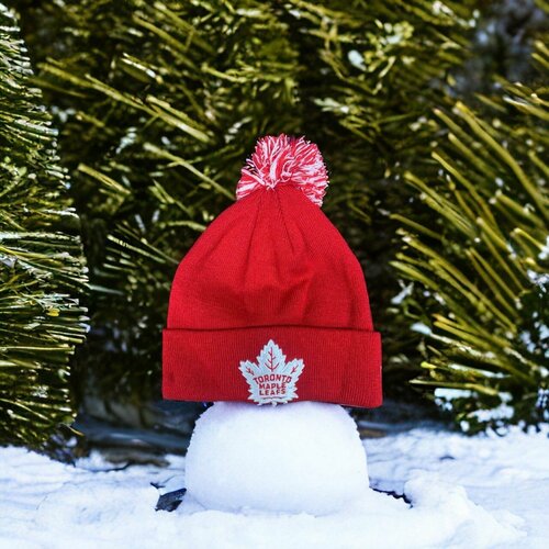 фото Шапка бини шапка мужская женская зимняя спортивная toronto maple leafs торонто мейпл лифс красная, размер универсальный, белый, красный panapanama