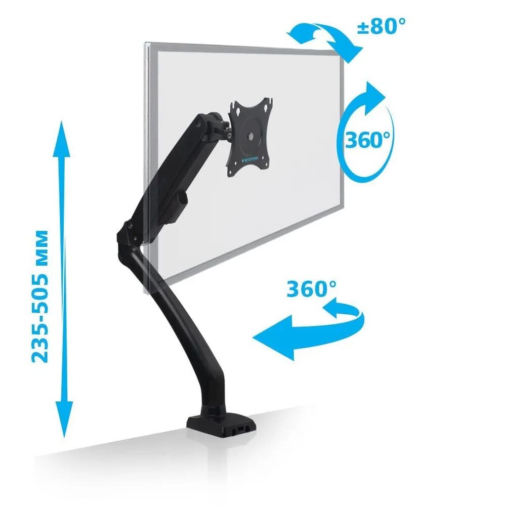 Кронштейн для мониторов ЖК Kromax OFFICE-8 черный 15"-32" макс.8кг настольный поворот и наклон верт.перемещ.