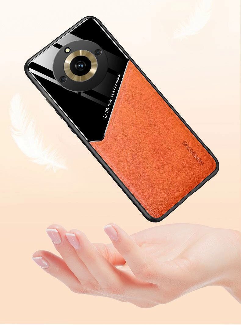 Чехол задняя панель MyPads для Realme 11 Pro / 11 Pro Plus из силикона, со вставками из импортной эко-кожи и оргстекла и встроенным магнитом для ав. — фото 1
