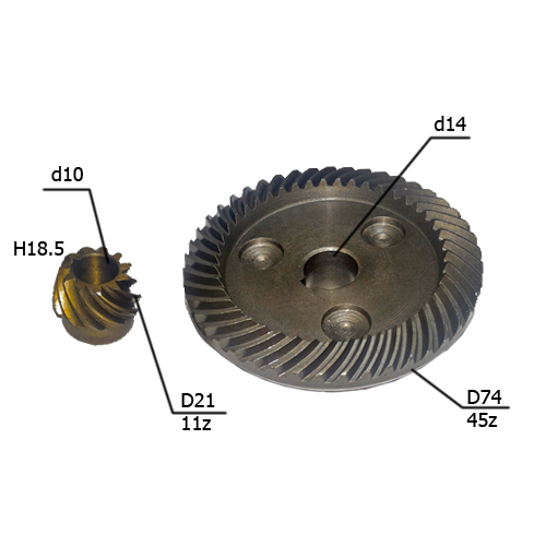 Коническая пара №64 14х74 45 зуб, 10х21 11 зуб