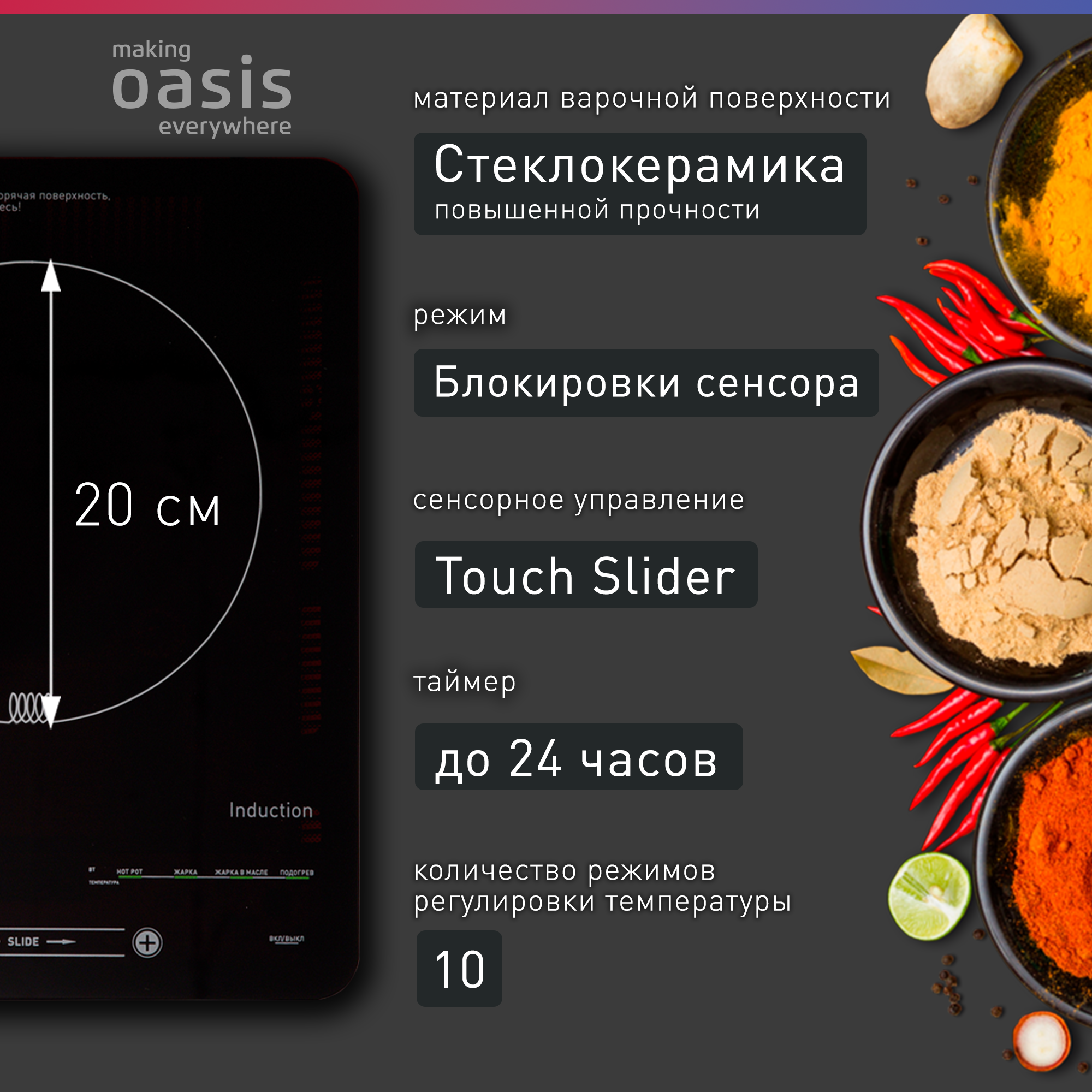 Плита индукционная, настольная Oasis РI-B24SL — фото 2