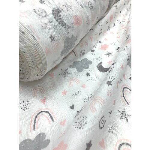 Муслин Облачка и звездочки на белом фоне ш. 150 см. 29196-1