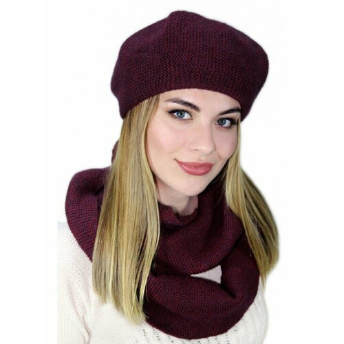 фото Берет lemmex комплект "вилсия" берет+шарф, размер 55-56, бордовый