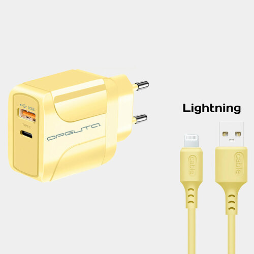 зарядное устройство в автомобиль с кабелем lightning ch 4 2 04 wiiix Сетевое ЗУ, USB + Type-C PD, 2,4 A, 12 Вт, + кабель lightning, OT-APU60