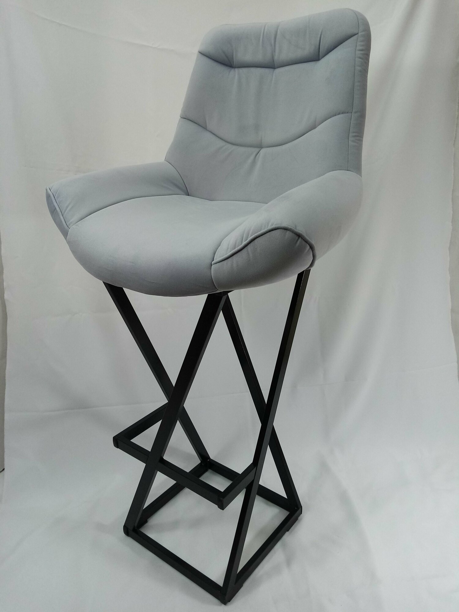 Барный стул Лофт Grand, велюр стальной, каркас черный (высота сиденья 87 см)