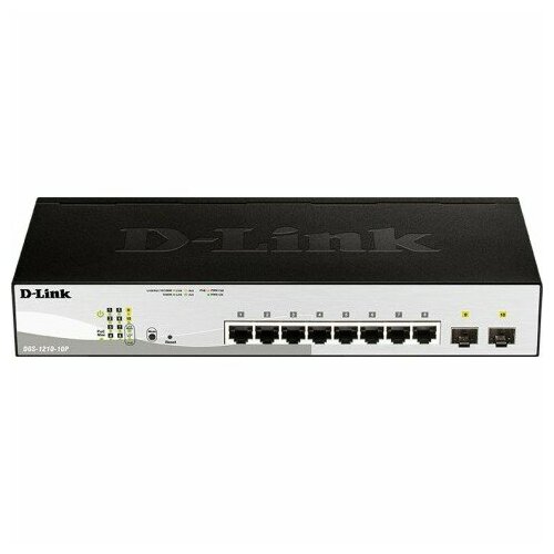 Коммутатор D-Link DGS-1210-10PF3A L2 8x1Гбитс 2SFP 8PoE 65W настраиваемый 1738000₽