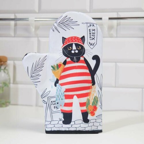 Варежка-прихватка Доляна Кот с покупками 20х28см габардин 35 хл 65 пэ ватин 250гм2 758₽