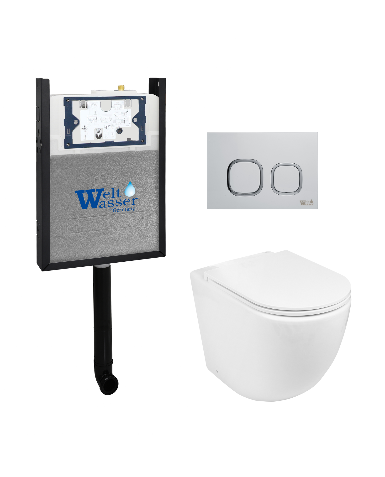 фото Комплект унитаза WeltWasser AMBERG 404 + MERZBACH 002 GL-WT + AMBERG RD-WT кнопка белая