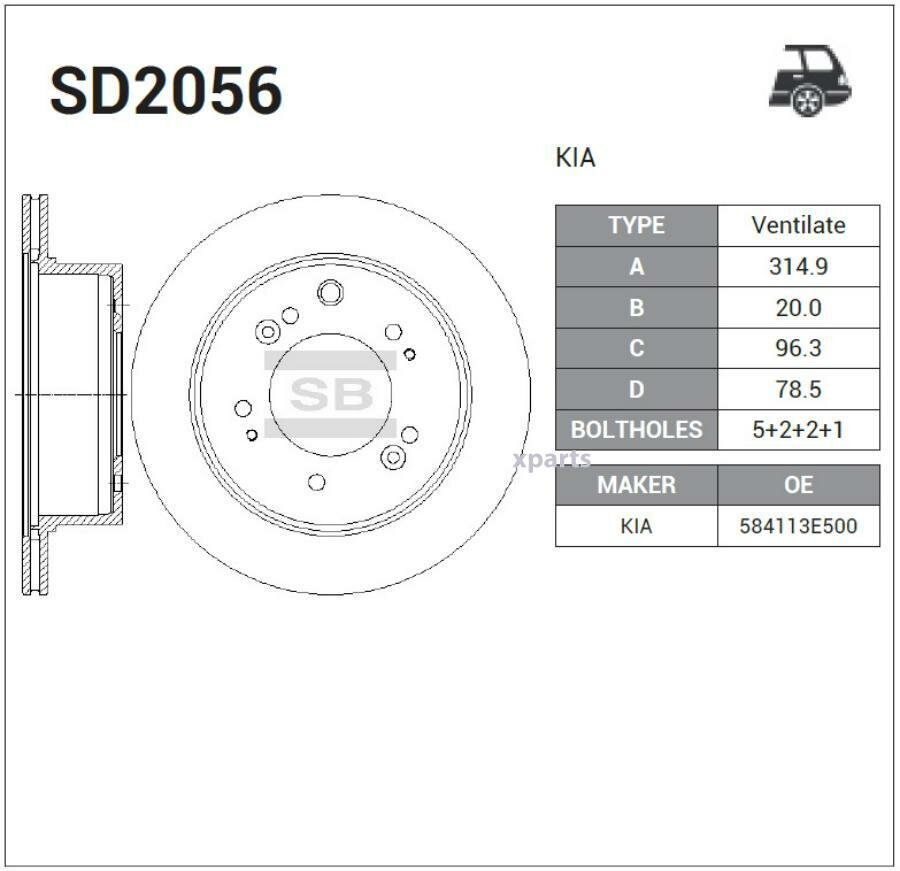 SANGSIN BRAKE SD2056 Диск тормозной KIA SORENTO 02- задн.