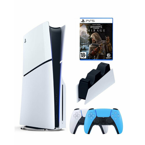 Приставка Sony Playstation 5 slim 1 Tb+2-ой геймпад(голубой)+зарядное+Assassins Mirage игровая консоль sony playstation 5 standard edition с дисководом и двумя геймпадами белый