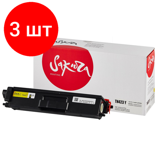 Комплект 3 штук, Картридж лазерный SAKURA TN-423Y жел. для Brother HL-8260/DCP-8400/MFC-8690 комплект 5 штук картридж лазерный sakura tn 423m пур для brother hl 8260 dcp 8400