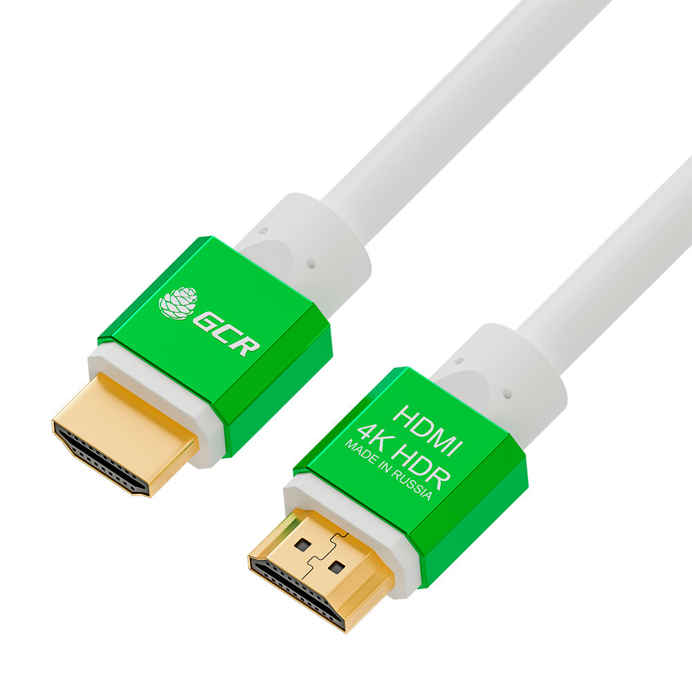 Greenconnect HDMI (m) - HDMI (m) 2м Greenconnect Кабель 2.0m HDMI версия 2.0, HDR 4:2:2, Ultra HD, 4K 60 fps 60Hz/5K*30Hz, 3D, AUDIO, 18.0 Гбит/с, 28/28 AWG, OD7.3mm, тройной экран, белый, AL корпус зеленый, GCR-51294 GCR-51294