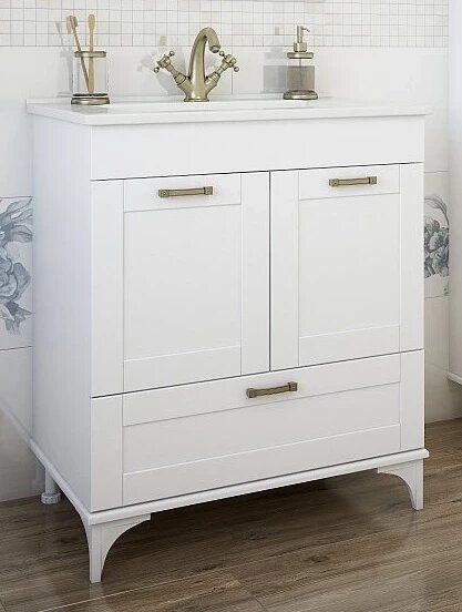 фото Тумба с раковиной белый матовый 75 см Sanflor Ванесса C000005882 + 4640021062210