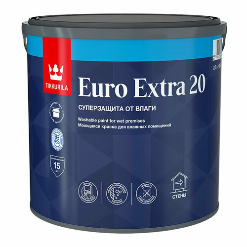 Краска акриловая tikkurila euro extra 20 база с для стен и потолков 27л бесцветная арт700001109 10720₽