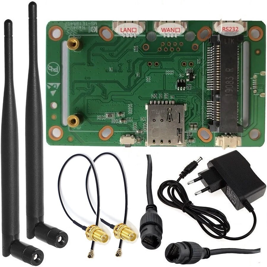 ZBT WE2802D - встраиваемый WiFi-роутер для LTE-модулей mini PCI-e с пигтейлами RP-SMA LAN WAN RS232 внутренними WiFi-антеннами и блоком питания