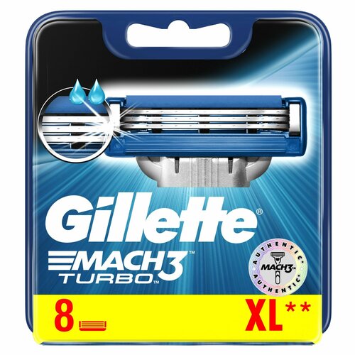 Сменные кассеты Gillette Mach3 Turbo, голубой/черный, 8 шт.