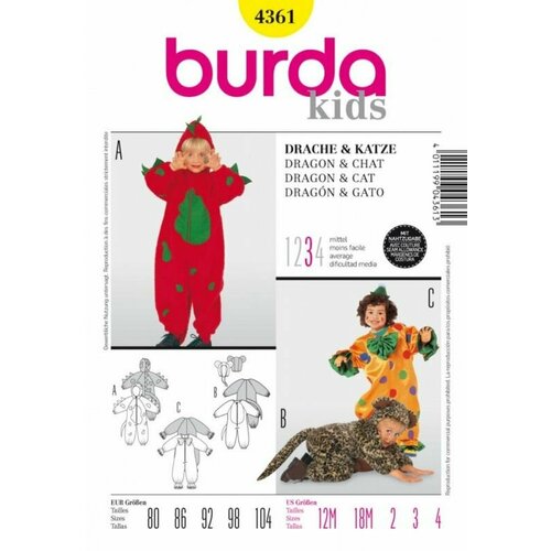 Выкройка Burda 4361 - Дракоша, котик, клоун выкройка burda 2415 пингвин клоун