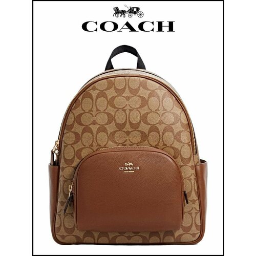 Рюкзак тоут Coach, фактура зернистая, тиснение, хаки, коричневый рюкзак coach transformer