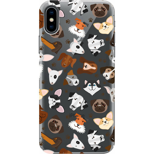 Силиконовый чехол на Apple iPhone Xs / X / Эпл Айфон Икс / Икс Эс с рисунком Dogs Pattern чехол книжка на apple iphone xs x эпл айфон икс икс эс с рисунком fck pattern w черный